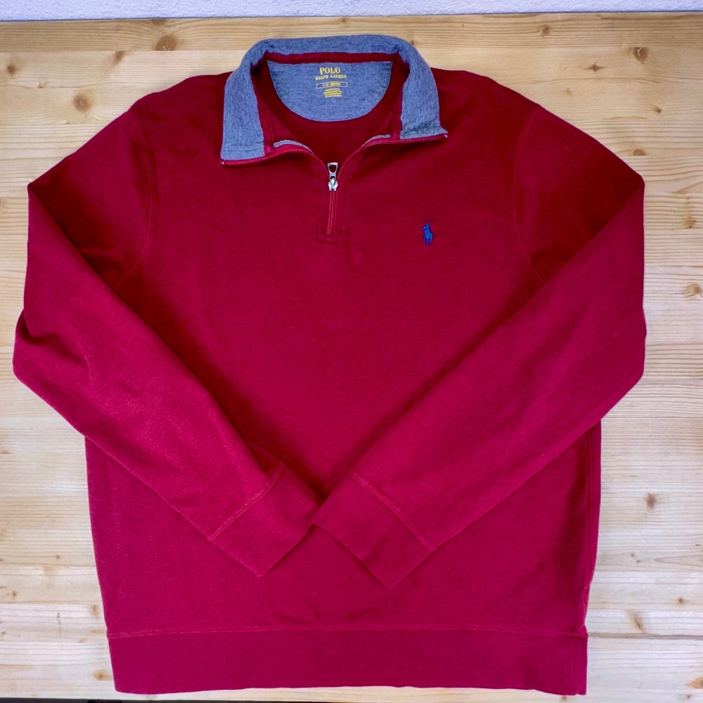 Polo Ralph Lauren Red Quarter Zip Pullover Sweatshirt Men's Large